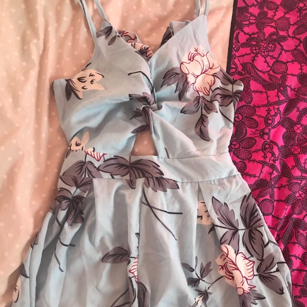 Blue Keyhole Floral Romper